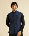 Dark Blue Mirror Embellished Nehru Jacket